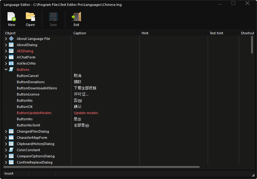The language editor